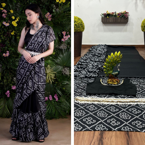 Black color bandhani print saree with blouse