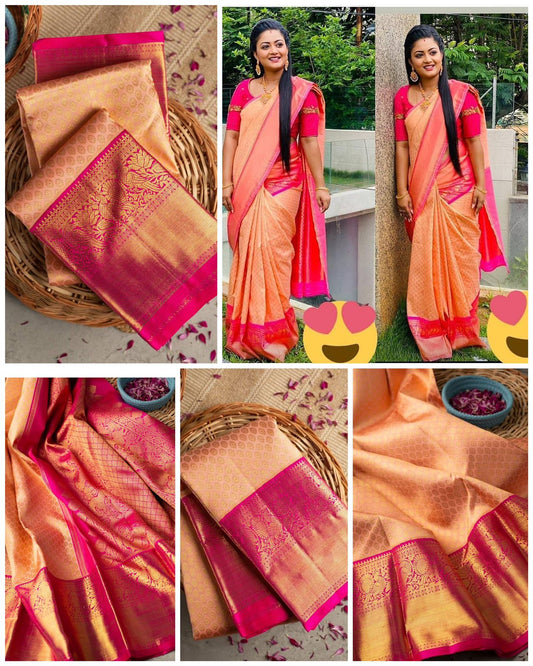 Stunning Jacquard latest lichi silk saree with Blouse