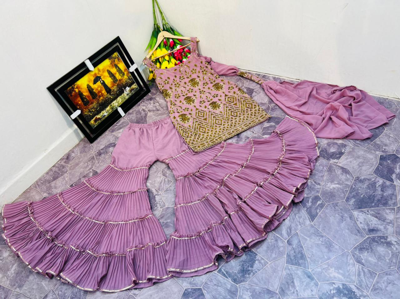 Light Purple Plazzo salwar suit for women