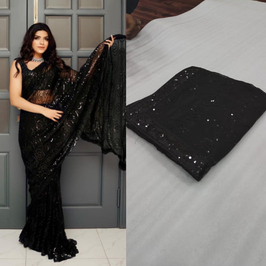 Black Color Latest Design Saree and Blouse For Women