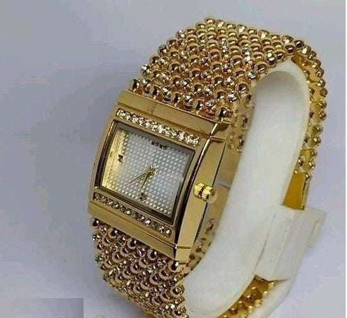 Gold Plated Analog Bracelet Watch For Women