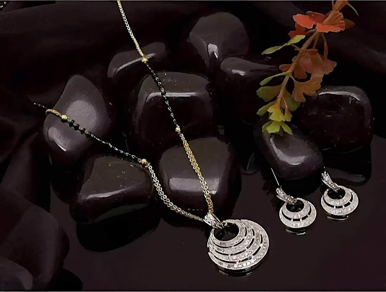Stunning Imitation Mangalsutra Set with Pendant and Earrings in Durable Alloy Material