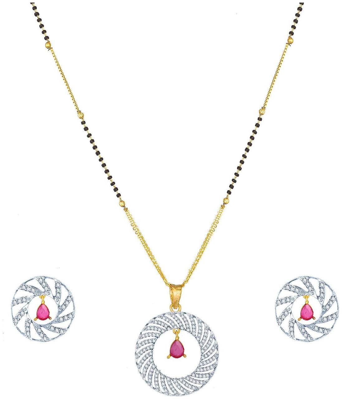 Stunning Imitation Mangalsutra Set with Pendant and Earrings in Durable Alloy Material