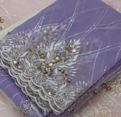 Amazing Designer Net Embroidery Work Saree For Women